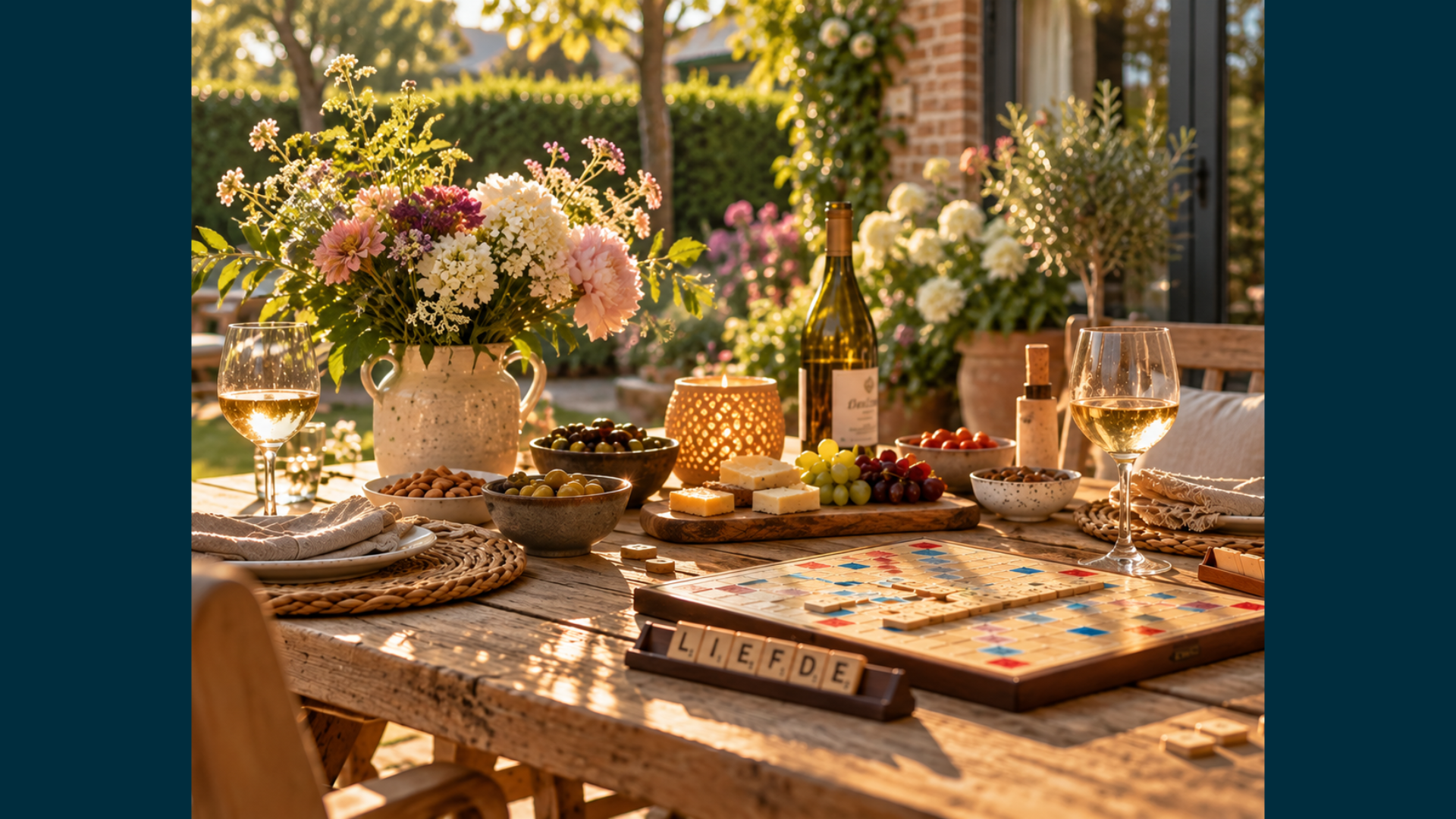 Genieten in de tuin, borrelen, spelletje spelen