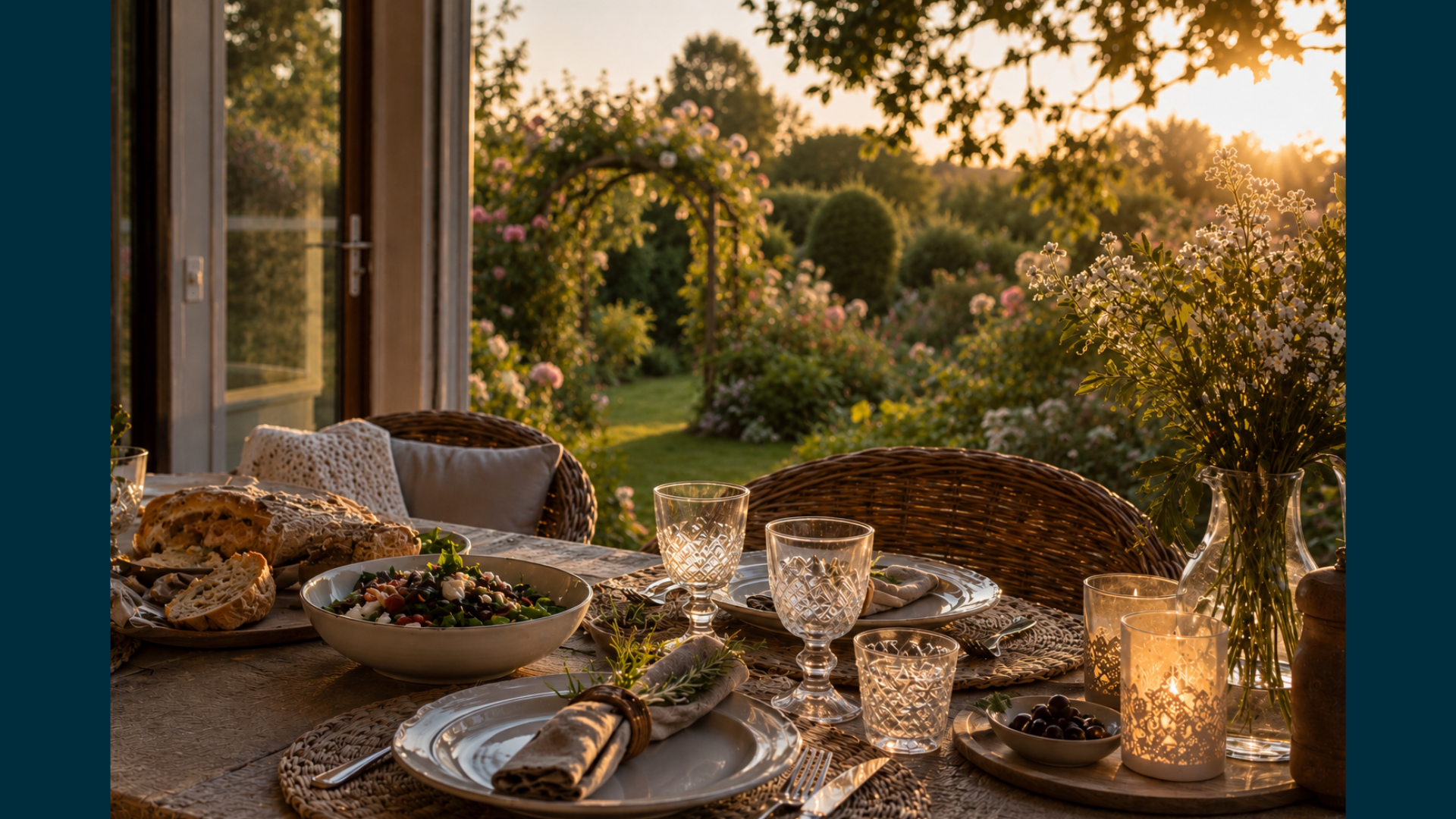 Prachtig gedekte tafel, mooi tuin
