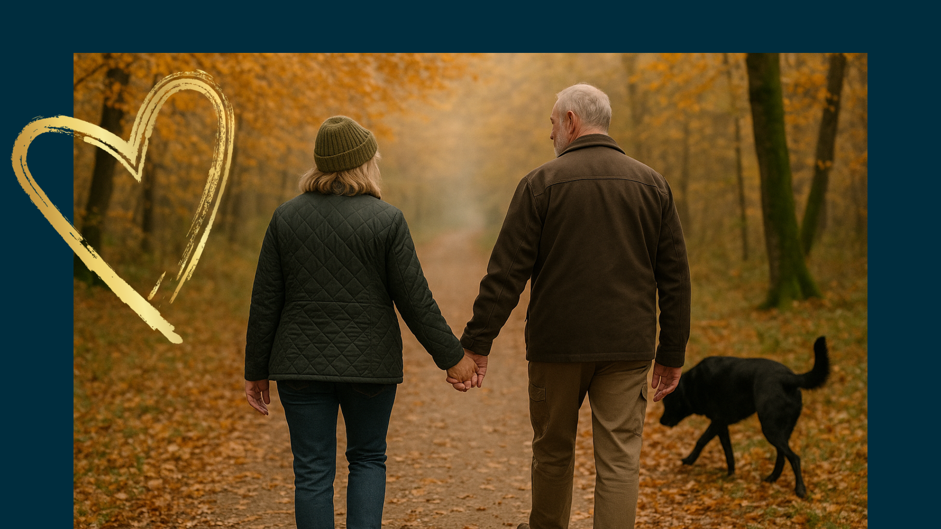 Samen wandelen, natuur, herfst, zwarte hond (1)