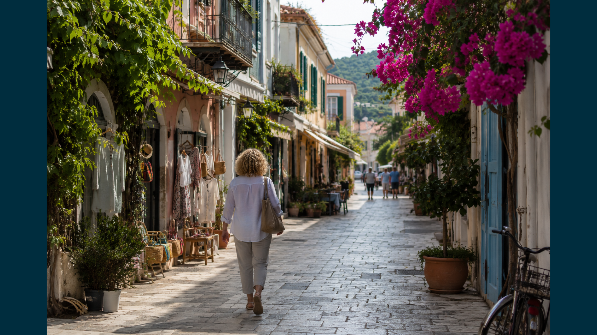 Slenteren door een straatje Lefkas Griekenland