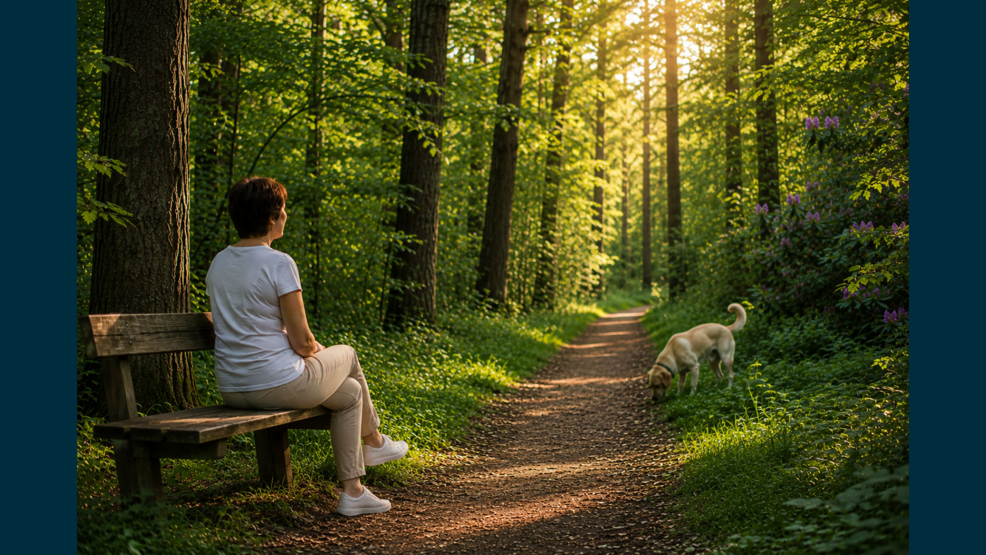 Wandelen, genieten, bos, hond